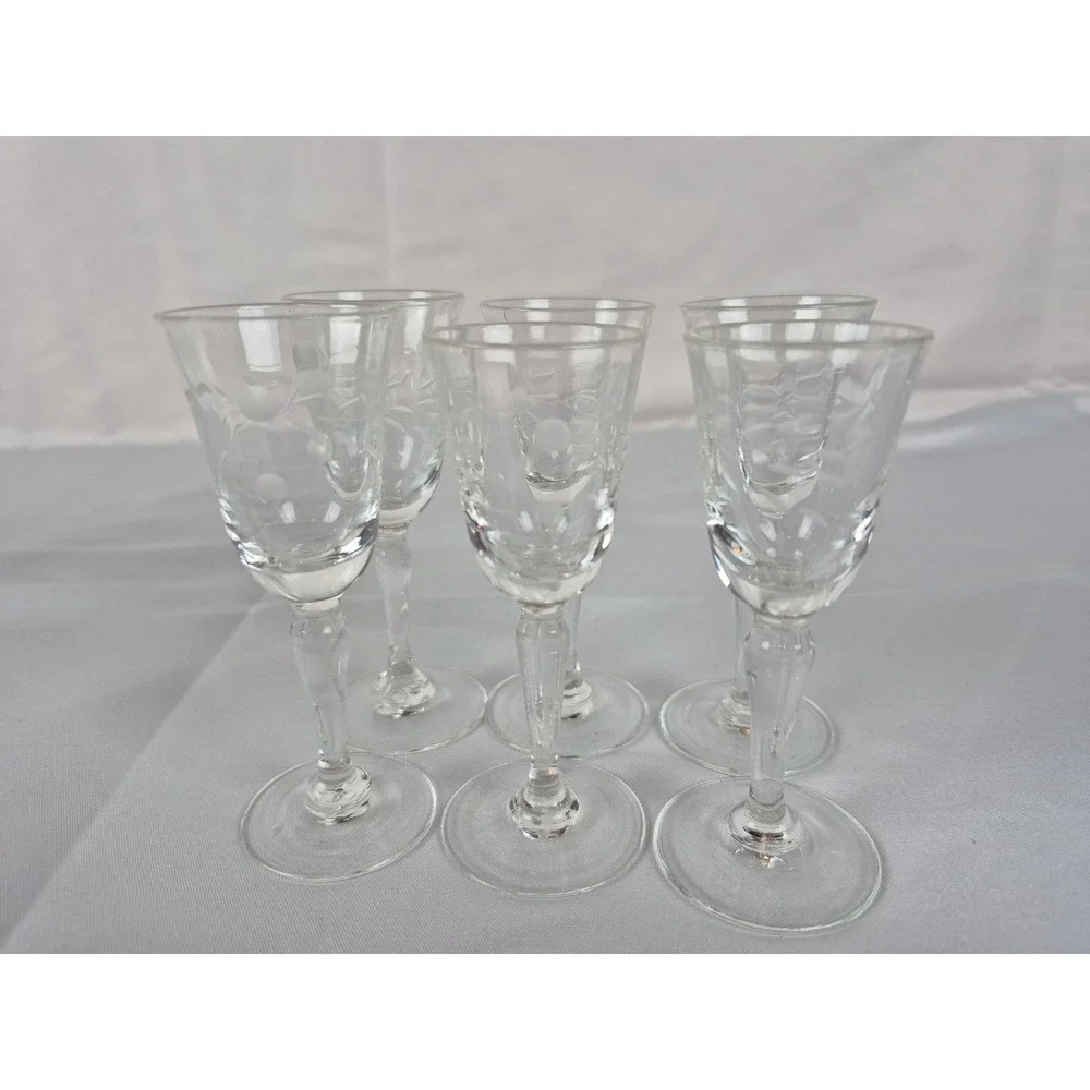 Vintage Mini Etched Cordial Glasses Set Of 8 Floral Stemware‎ Barware MCM